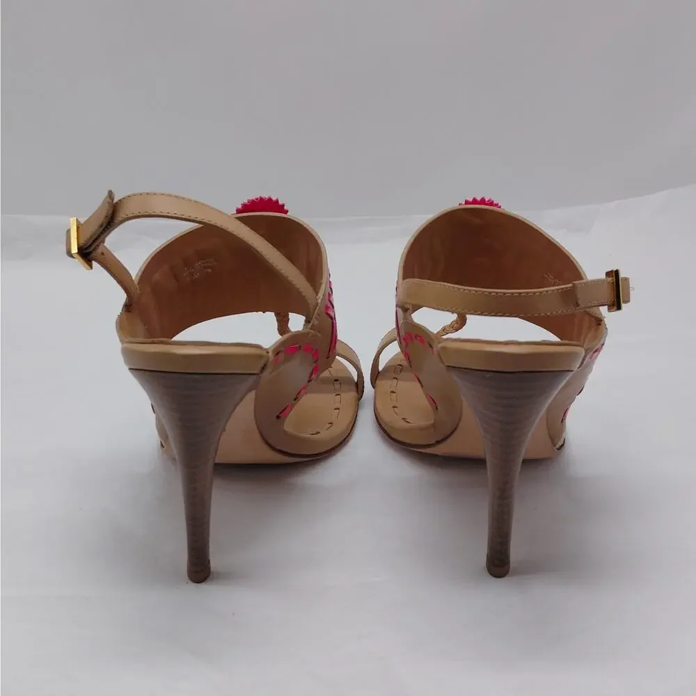 Tory Burch Womens High Heel Sandals Size 7.5 Tan Pink Leather Party Night Out